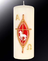 Osterkerze mit A+O und Lamm Gottes 150/60 mm