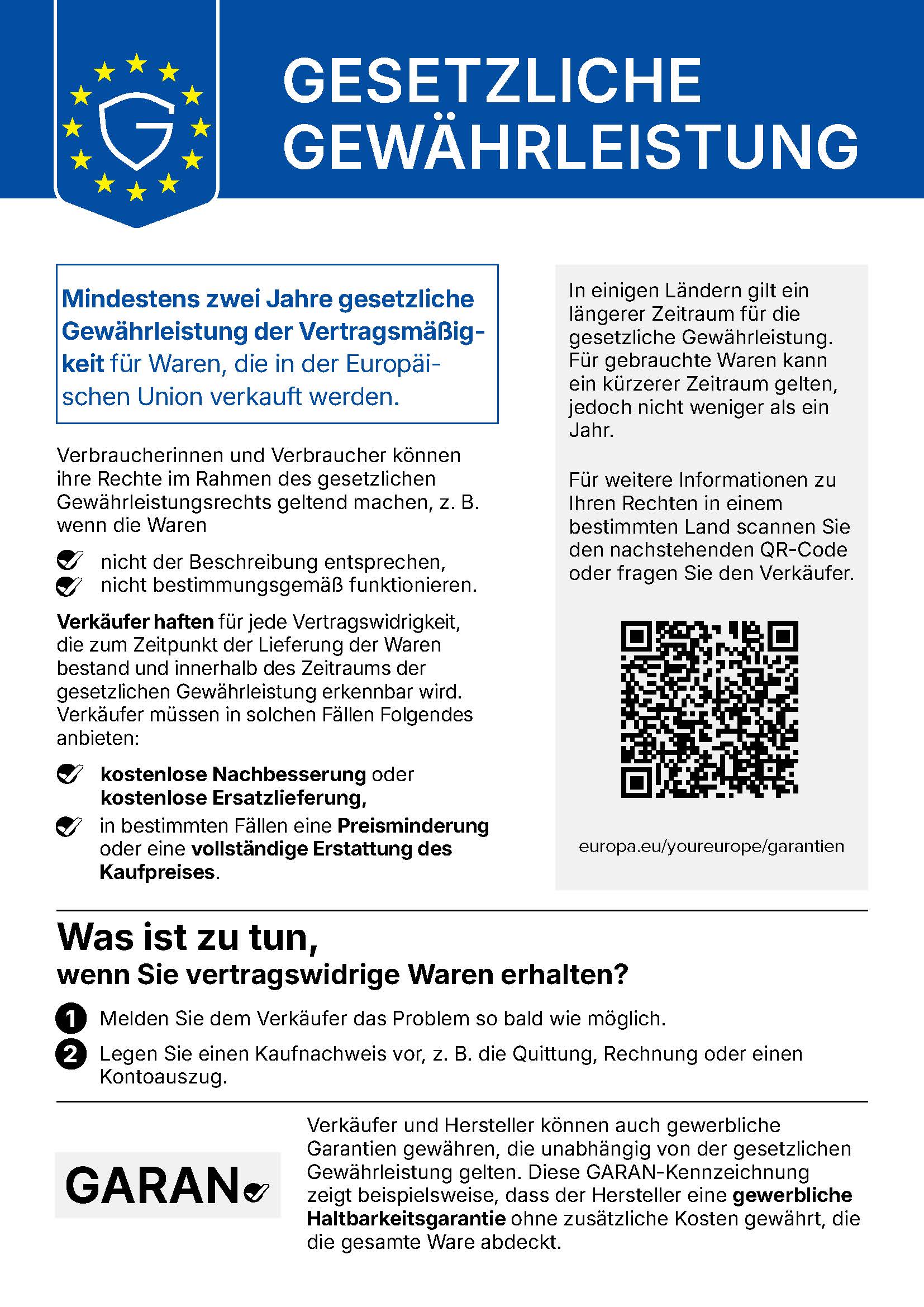 EU-Mitteilung: Gesetzliche Gewährleistung von mindestens zwei Jahren