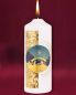 Preview: Weihnachtskerze 165x60mm Krippenmotiv Goldornament