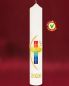 Preview: Osterkerze 400 x 60 mm, Regenbogenkreuz A + O