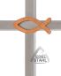 Preview: Kreuz aus Edelstahl mit Holzfisch 18,5 x 14 x 0,5 cm