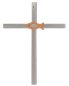 Preview: Kreuz aus Edelstahl mit Holzfisch 18,5 x 14 x 0,5 cm
