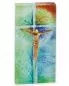 Preview: Glaskreuz 13 x 6 cm bunter Aufdruck mit Bronzekorpus