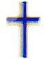 Preview: Glaskreuz Handarbeit solide 24 x 40 cm blau & gelb