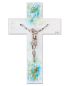 Preview: Wandkreuz 25 x 17 cm aus Glas weiß blau