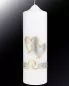 Mobile Preview: Hochzeitskerze mit silbernen Herzen 225 x 70 mm Ringe