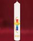 Preview: Osterkerze 400 x 60 mm, Regenbogenkreuz A + O