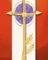 Preview: Osterkerze 800 x 80 mm violett Kreuz mit Ähren
