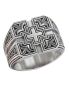 Preview: Ring versilbert oxydiert Kreuzrelief mit 4 Lilien