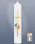 Mobile Preview: Taufkerze Kreuz mit bunten Kinderfüßen 265 x 50 mm