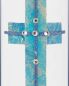 Preview: Taufkerze Junge modern Kreuz blau gold 265 x 50 mm