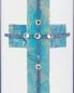 Mobile Preview: Taufkerze Junge modern Kreuz blau gold 265 x 50 mm