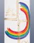 Preview: Taufkerze Regenbogen bunt 265 x 50 mm mit Goldkreuz