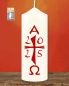 Preview: Tischkerze 150 x 60 mm rot Ostern A + O mit Jahreszahl