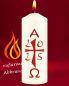 Preview: Tischkerze 150 x 60 mm rot Ostern A + O mit Jahreszahl