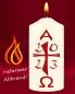 Preview: Tischkerze 120 x 60 mm Osterkreuz klassich A+O rot