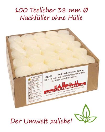 Preview: 100 Teelichter im Karton 3,8 Ø x 1,6 cm hoch