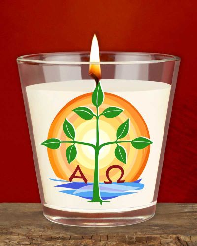 12 Kerzengläser 65 x 65 mm, Lebensbaum A+O