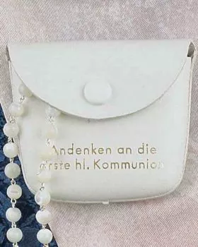 Rosenkranzetui Leder weiß Goldprägung Kommunion