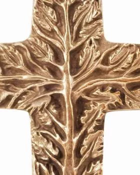 Stehkreuz Lebensbaum Relief 11 x 7,5 cm Bronze gegossen