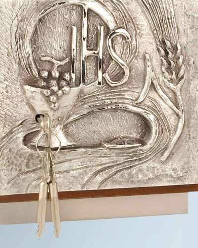 Preview: Tabernakel Türrelief IHS Holzkorpus 20x18x18 cm