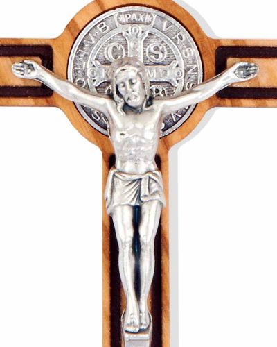 Benediktuskreuz 8 x 4 cm Olivenholz mit Umhängekordel