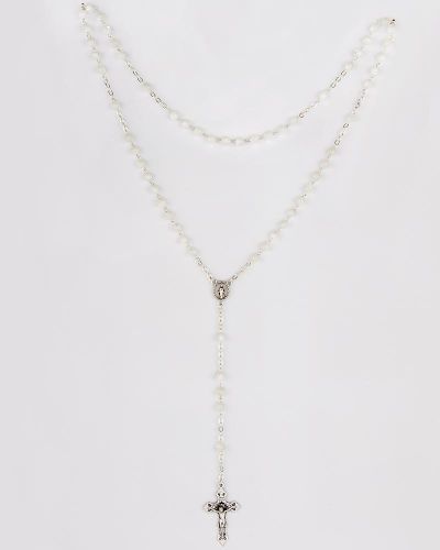 Kommunionrosenkranz versilbert Perle 3 mm Ø Perlmutt
