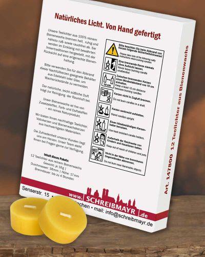 12 Teelichtkerzen Bienenwachs 100% natur