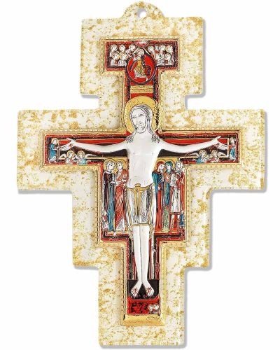 Franziskuskreuz 11 x 8 cm aus Glas bunt