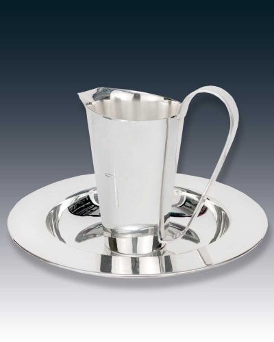 Taufgarnitur vernickelt 27 cm Ø Kanne schlicht 16 cm