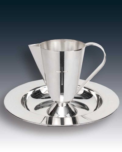 Taufgarnitur vernickelt 27 cm Ø  Kanne schlicht 17 cm