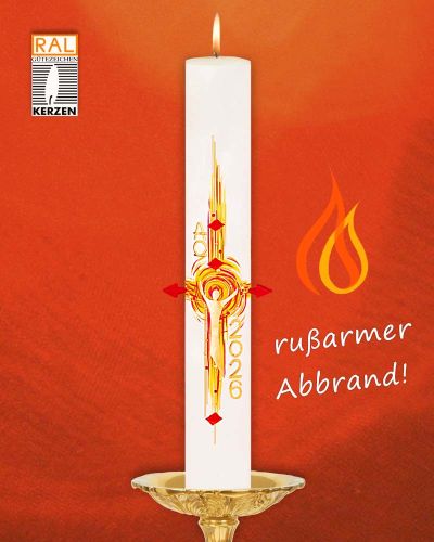 Osterkerze 800 x 80 mm A+O Flammenkreuz mit Nägel