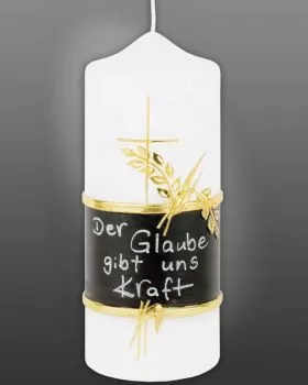 Trauerkerze 175 x 70 mm Tafel mit Kreide "Glaube"