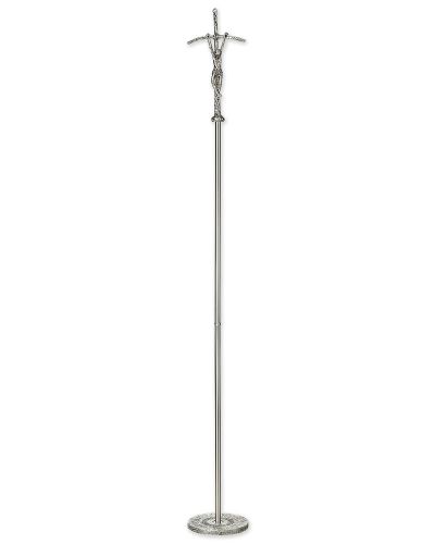 Vortragekreuz 22 x 44 cm mit Stange "Papstkreuz" versilbert