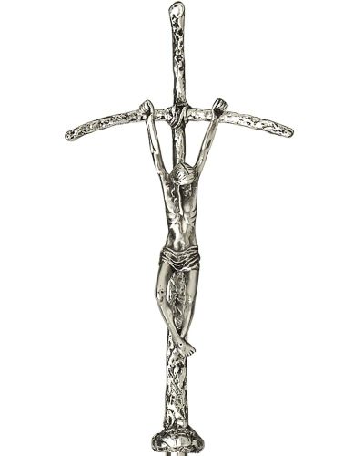 Vortragekreuz 22 x 44 cm mit Stange "Papstkreuz" versilbert