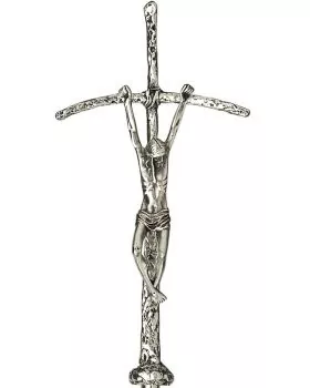 Vortragekreuz versilbert 22 x 44 cm "Papstkreuz"