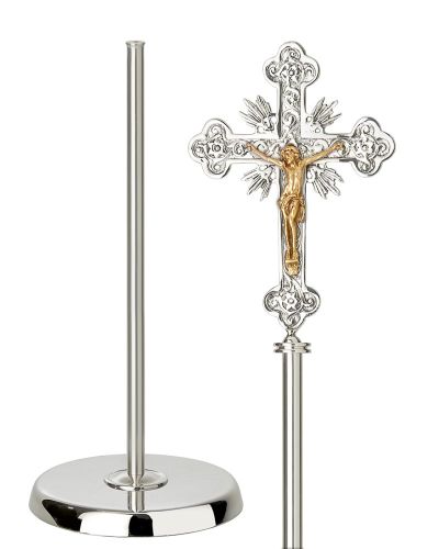 Vortragekreuz 23 x 34 cm barock versilbert, poliert