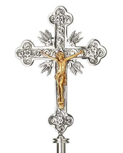 Vortragekreuz 23 x 34 cm barock versilbert, poliert
