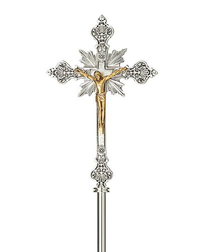 Vortragekreuz 28 x 43 cm versilbert oxydiert