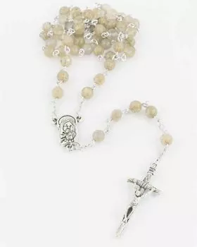 Rosenkranz Ice Achat mit Papstkreuz Perlen 4 mm Ø