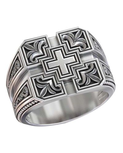 Ring, 4 Lilien Kreuz 18,5 mm ⌀, versilbert oxidiert Gr. 58