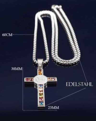 Preview: Benediktuskreuz mit Kette 3,5 x 2 cm, Edelstahl