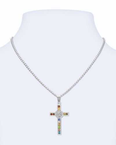 Preview: Benediktuskreuz mit Kette 3,5 x 2 cm, Edelstahl