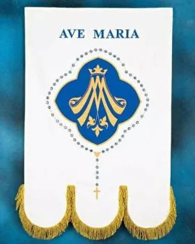 Fahne AVE MARIA weiß Damast 80 x 120 cm