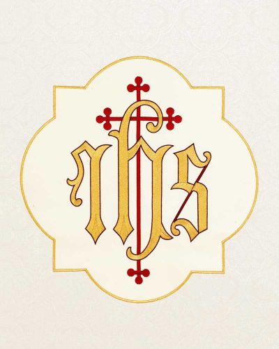 Preview: Fahne weiß 70 x 100 cm  IHS mit Goldfransen 100% PE