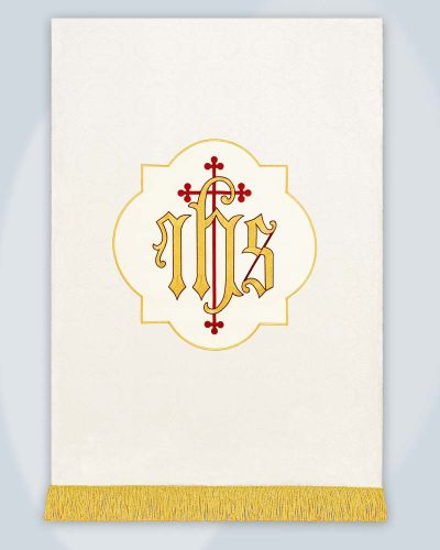 Fahne weiß 70 x 100 cm  IHS mit Goldfransen 100% PE