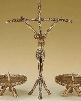Papstkreuz zum Aufstellen 35 cm, Bronze gegossen