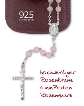 Rosenkranz Sterling Silber Rosenquarz Perlen 6 mm Ø