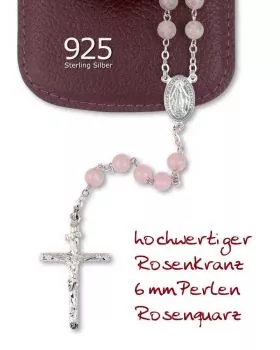 Rosenkranz Sterling Silber Rosenquarz Perlen 6 mm Ø