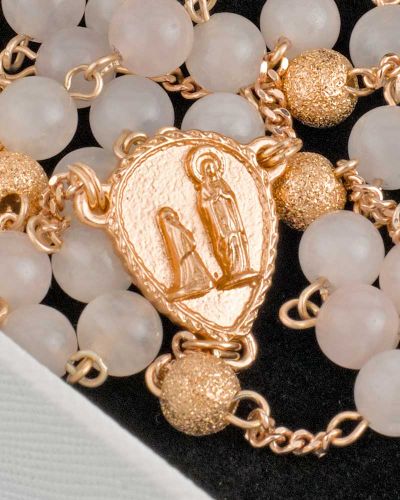 Preview: Rosenkranz  rose gold mit Rosenquarz 48 cm lang